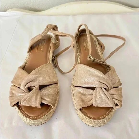 Aquazurra Leather Metallic Knot Strappy Espadrille Sandals Size 6.5 - Picture 1 of 10